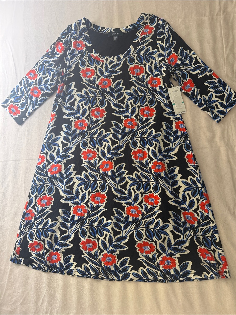 NWT Karen Kane Crew Neck Citrus Splash 3/4 Sleeve Lined A-Line Dress Size 0X/14W